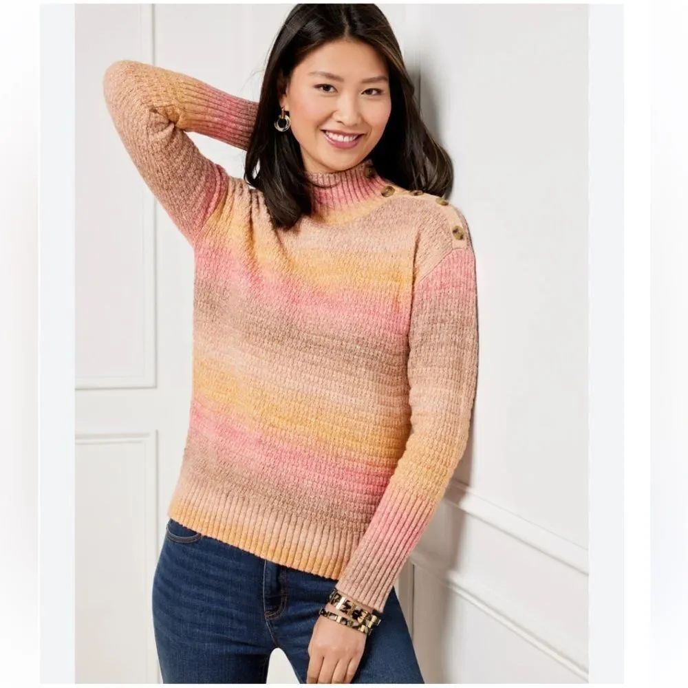 Talbots Women's Cowl Neck Sweater - Pink and Orange Sz PL